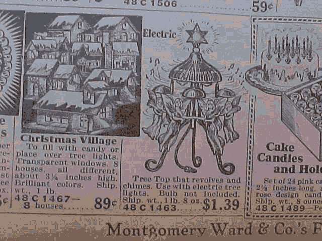 cardboard Christmas houses ad 
from 1928 Montgomery Ward catalog