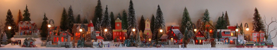 Christmas village mantel panorama