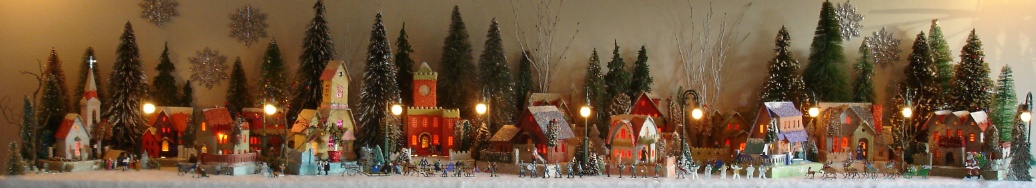 Christmas village mantel panorama