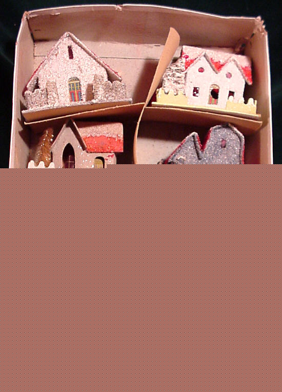 smal boxed set cardboard Xmas putz houses