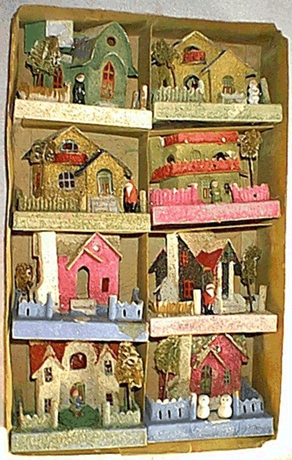 Vintage Christmas village houses boxed set