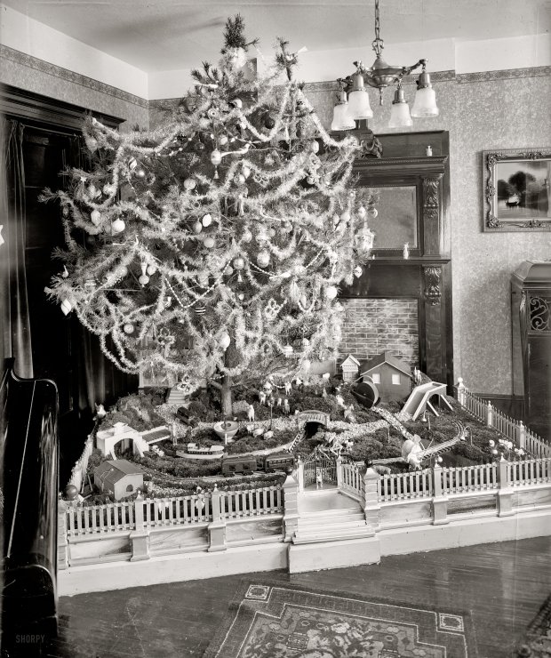 Christmas tree and elborate putz early 1920s