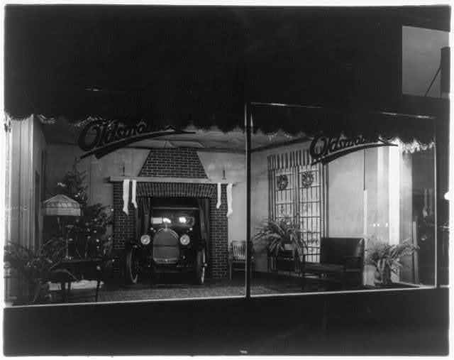 1921 Christmas store window Oldsmobile
