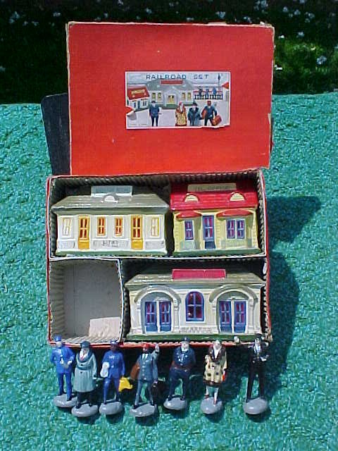 vintage Japan plaster railroad building set