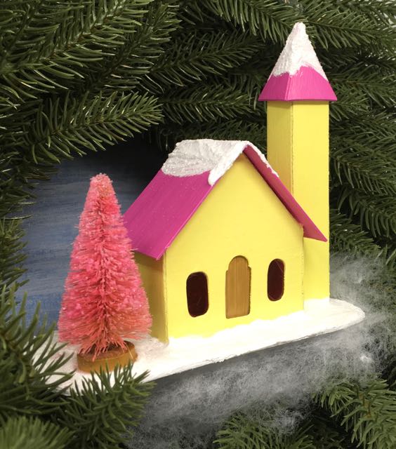 Little Church with side steeple and pink bottlebrush tree.jpg