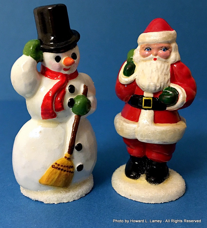 Painted Tim Holtz Salvage Snowman and Santa.JPG