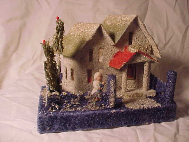 Antique Christmas Collectible cardboard village 
putz house