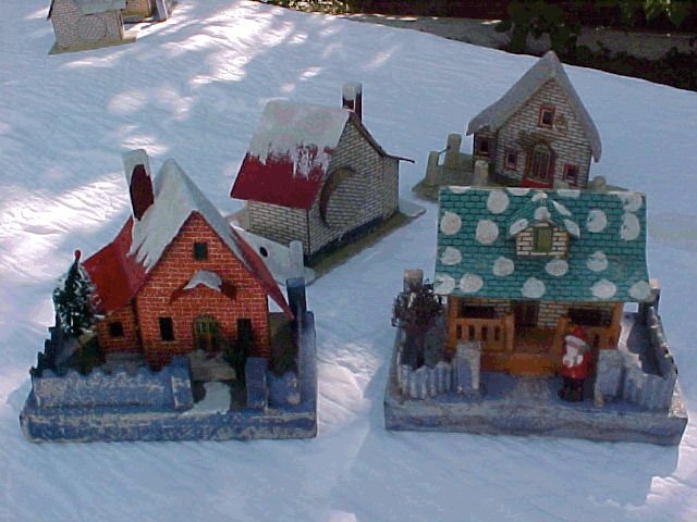 early Made-in-Japan cardboard Christmas putz houses